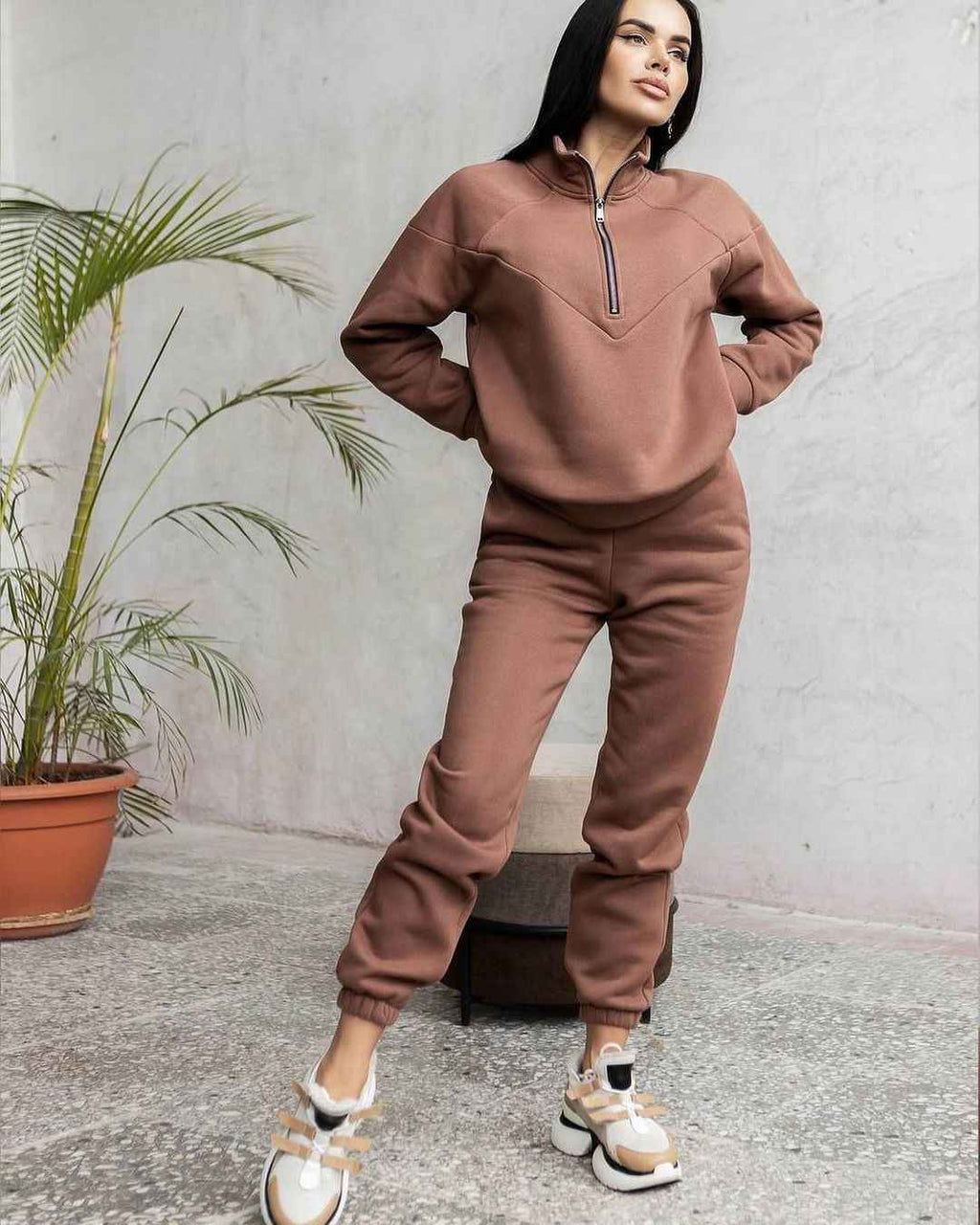 Spring and Autumn Fashion Casual Hoodie Two piece Set Long Sleeve Solid Color Casual Set