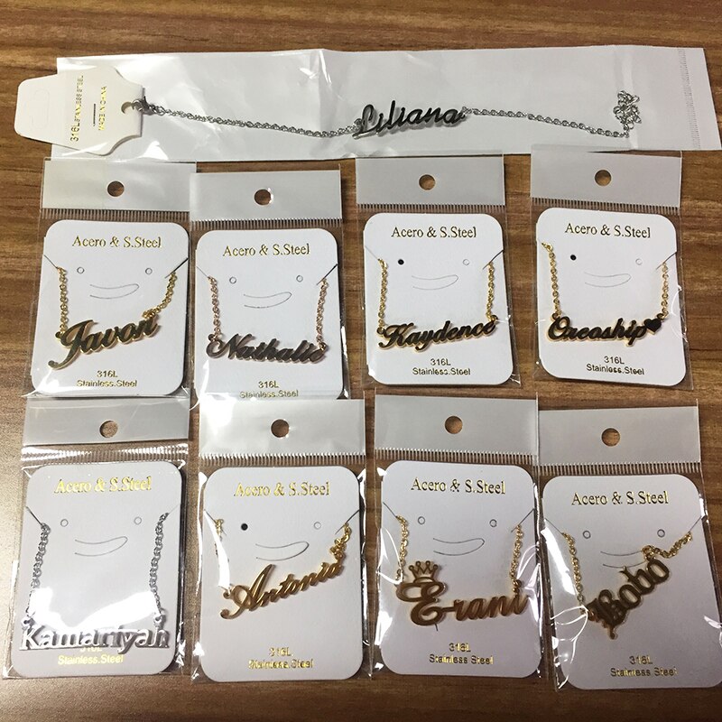 Atoztide Customized Fashion Stainless Steel Name Necklace Personalized Letter Gold Choker Necklace Pendant Nameplate Gift