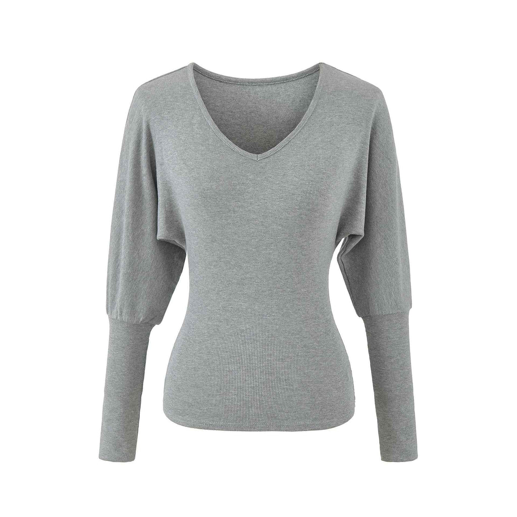 V-neck waist cinching elastic slim fit top T-shirt