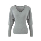 V-neck waist cinching elastic slim fit top T-shirt