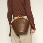 New design bucket bag fashion bamboo handle soft leather women bag single shoulder crossbody bag eprolo