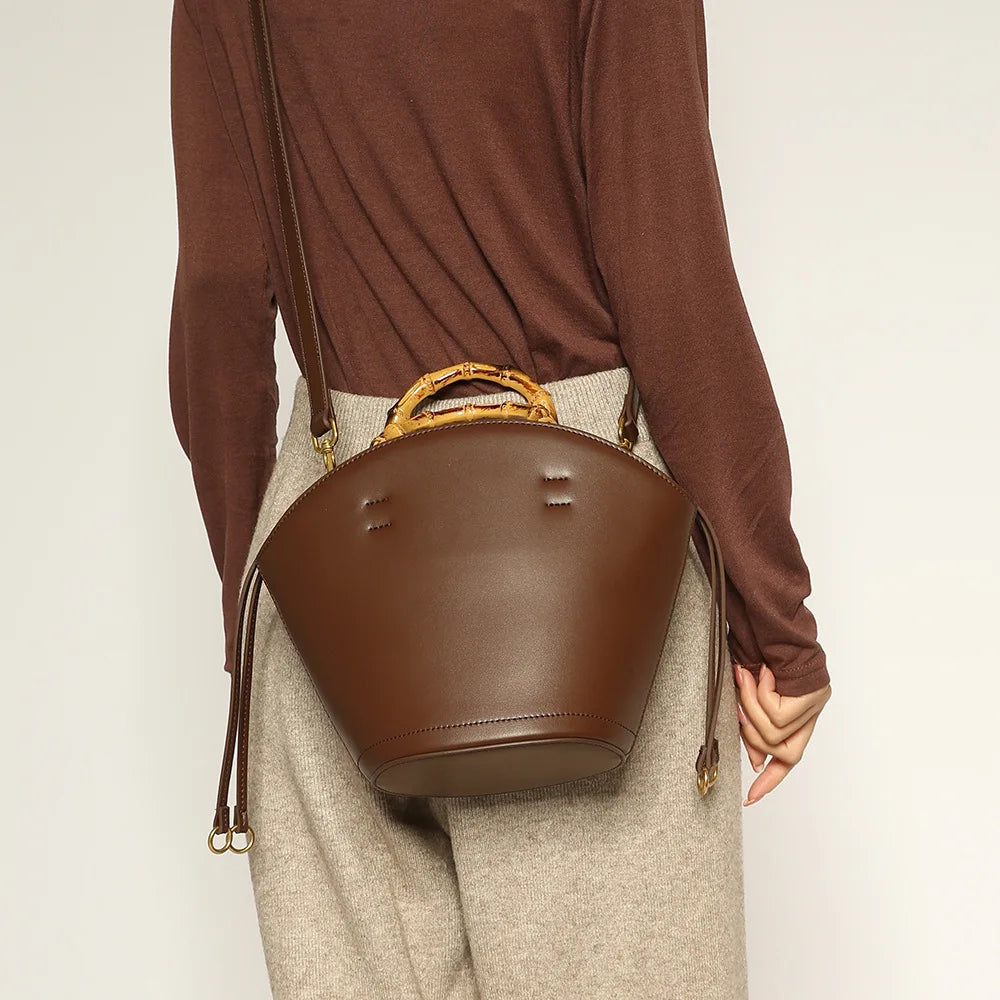New design bucket bag fashion bamboo handle soft leather women bag single shoulder crossbody bag eprolo