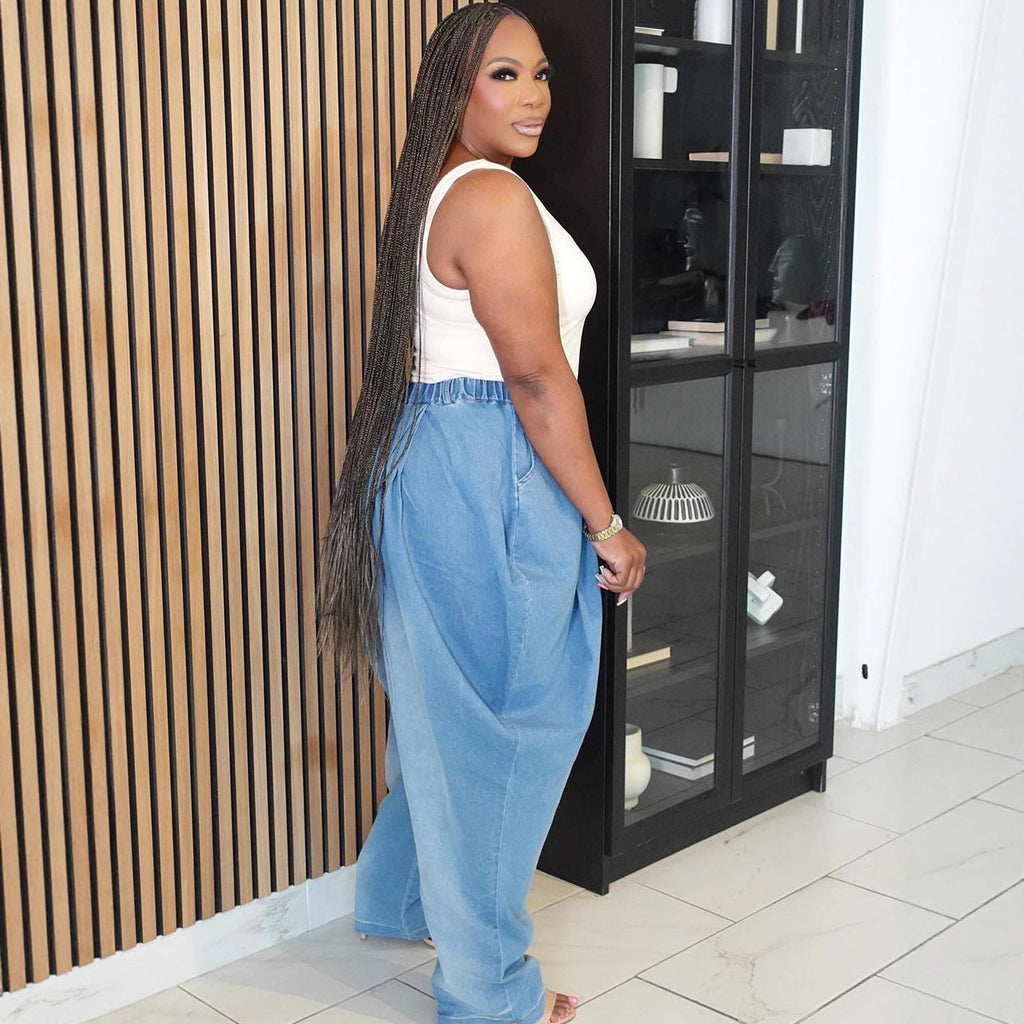 Style High-Waist Jeans Women Street Casual Loose Harem Wide-Leg Lantern Pants eprolo