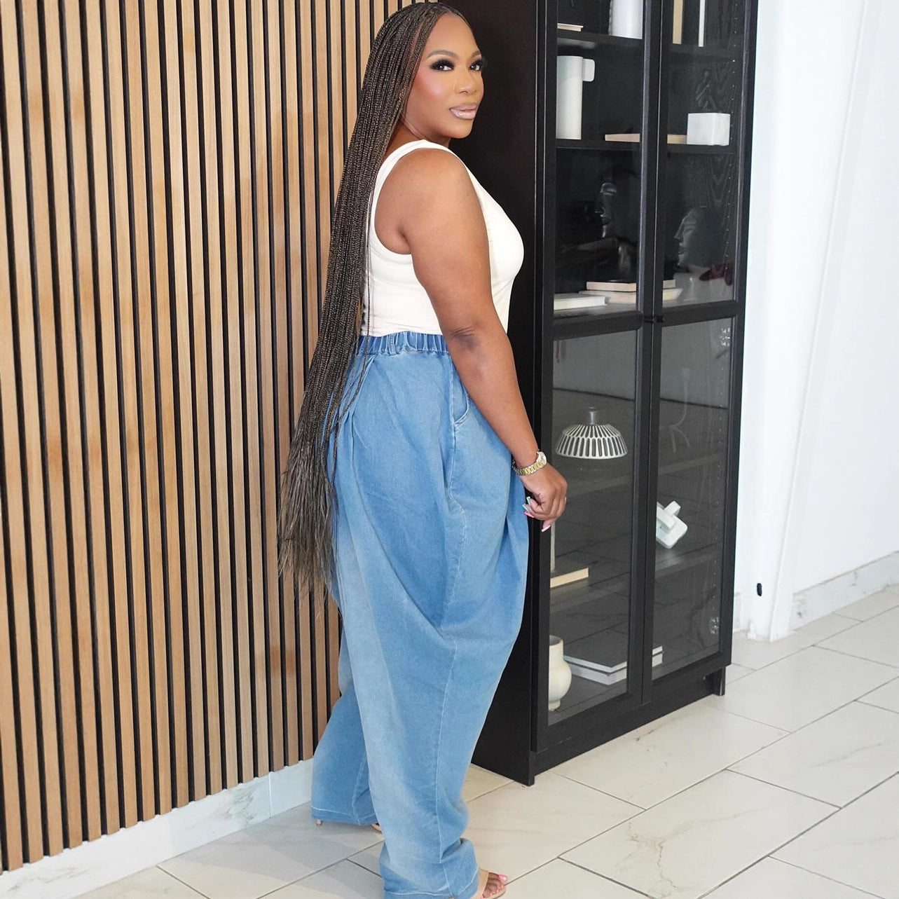Style High-Waist Jeans Women Street Casual Loose Harem Wide-Leg Lantern Pants eprolo