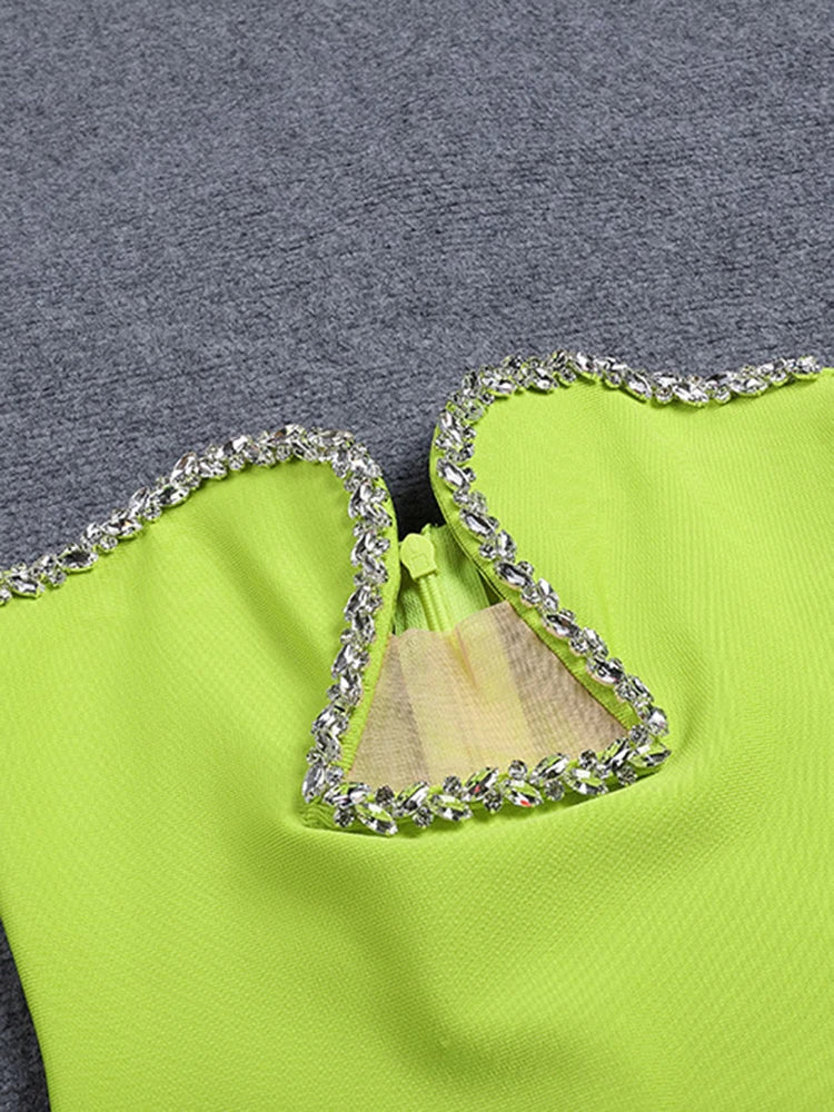 Strapless Patchwork Diamond Knitted Bodycon Midi Dress