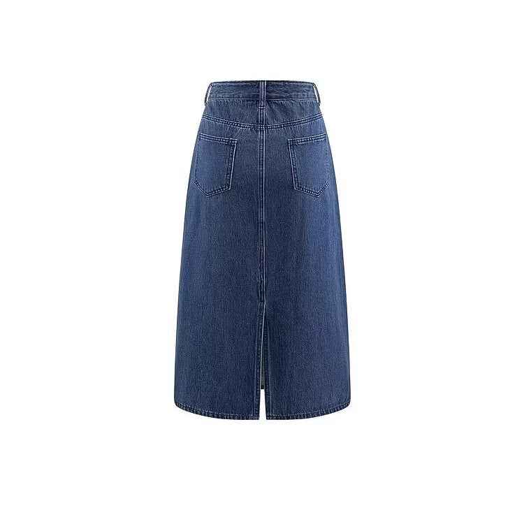 Retro style street high waisted denim skirt