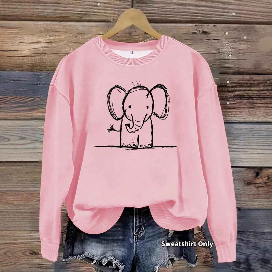 Pencil drawn elephant print hoodie