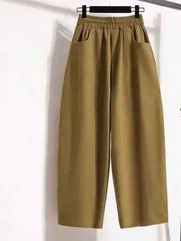 Style Plus Size Casual Pants for Women, Loose and Slimming Nine-Point Harem Trousers for Pear-Shaped Figures