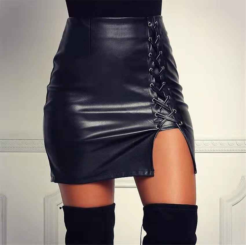 Strap high waisted split skirt for women