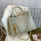 Women's Woven Shoulder Bag with Metal Rope Buckle — Retro Minimalist Commuter Bag