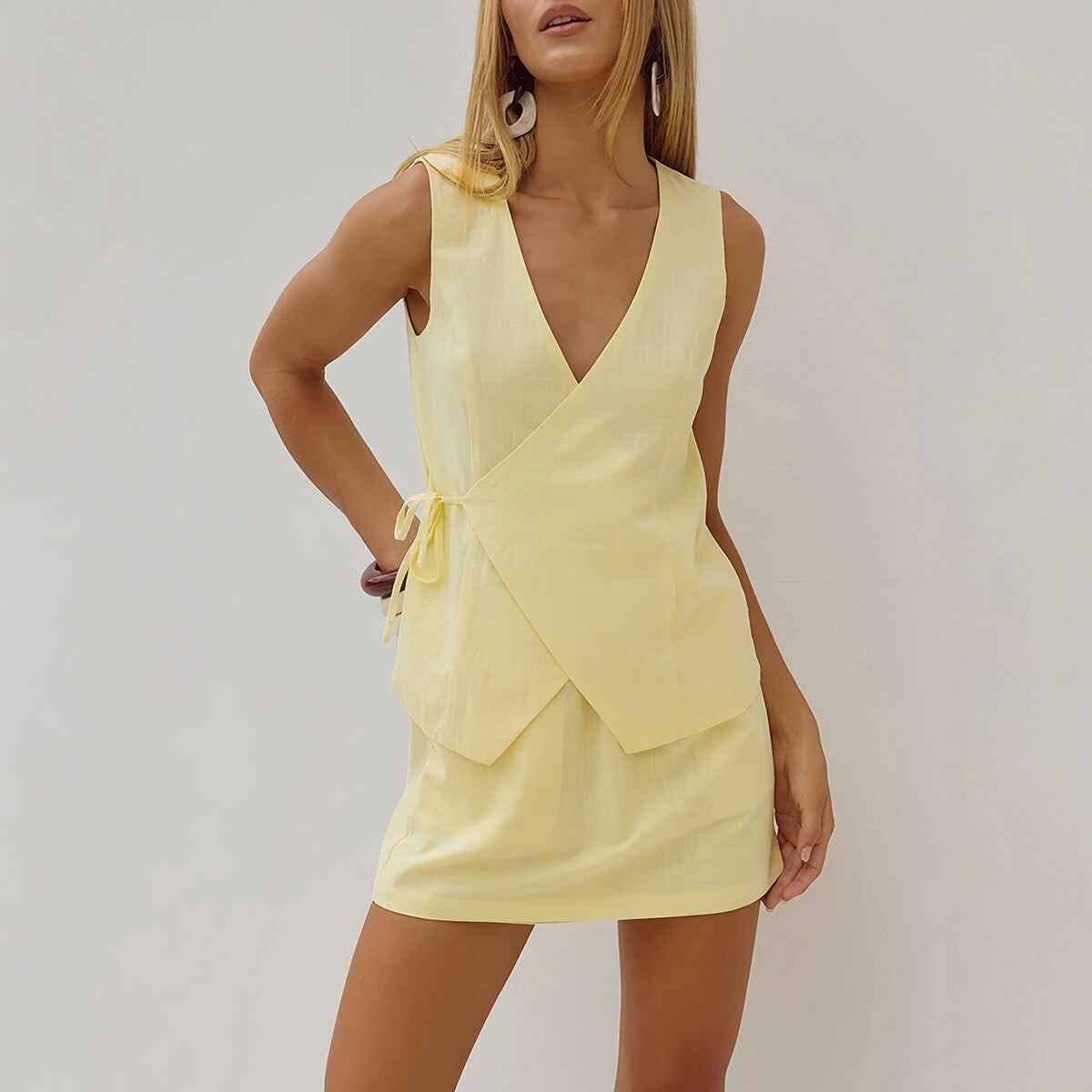 Solid Color Sleeveless Vest + High-Waisted Skirt Set for Women Fashion Casual Two-Piece Outfit