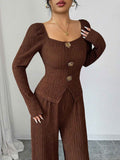 Solid color square neck slim fit set for women