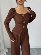 Solid color square neck slim fit set for women
