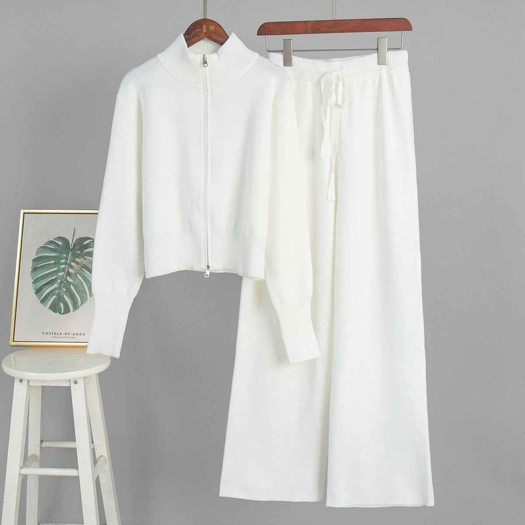 Double zipper knitted slim sweater set