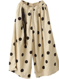 Spring Summer Cotton and Linen Pants Women New Elastic Waist Loose Casual Dot Wide Leg Trousers Female Retro Pants eprolo