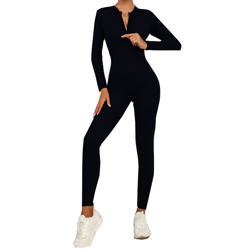 Women's Zip-Up Long-Sleeve Yoga Jumpsuit