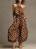 New  Polka Dot Halter Neck Women's Summer Bohemian Vacation Casual Beach Loose Wide-leg Jumpsuit