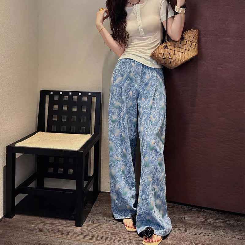 Fashionable Embroidered Denim Pants with Heavy Beading and Jacquard Pattern