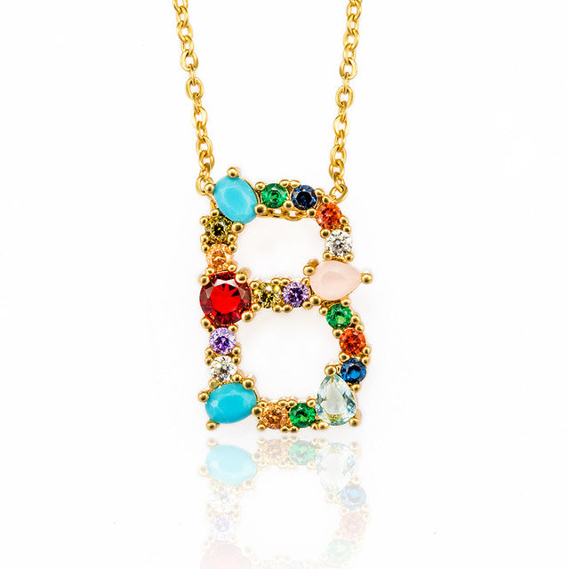 Multicolor charm Gold pendant Necklace micro pave zircon initial 26 letter necklaces Couple Name necklace Christmas gift
