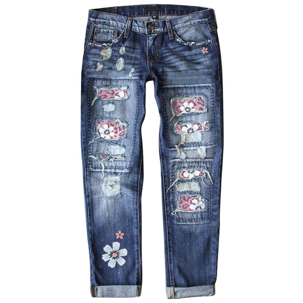 Fashion Fitted Printed Denim Pants for Women