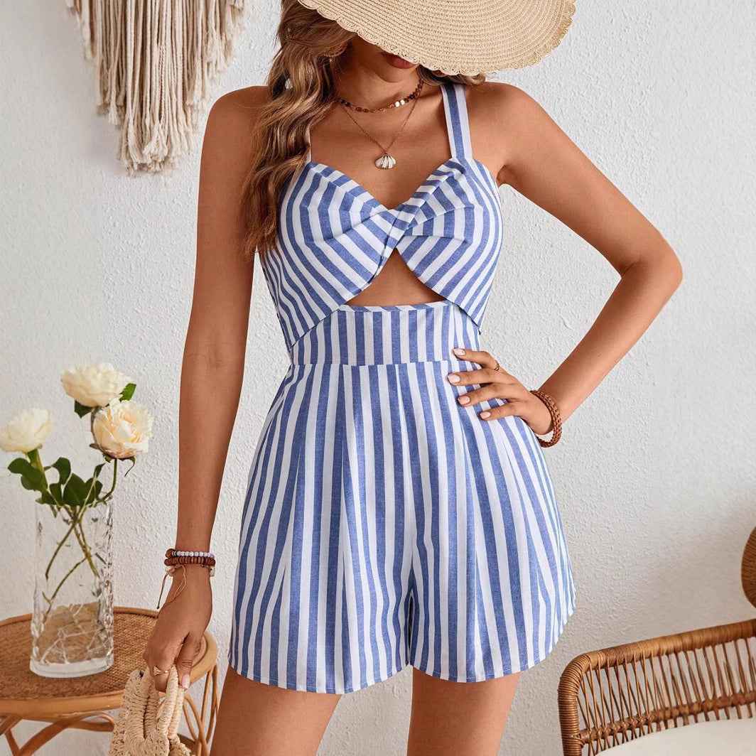 Women's Solid Color Hollow Out Knotted Jumpsuit