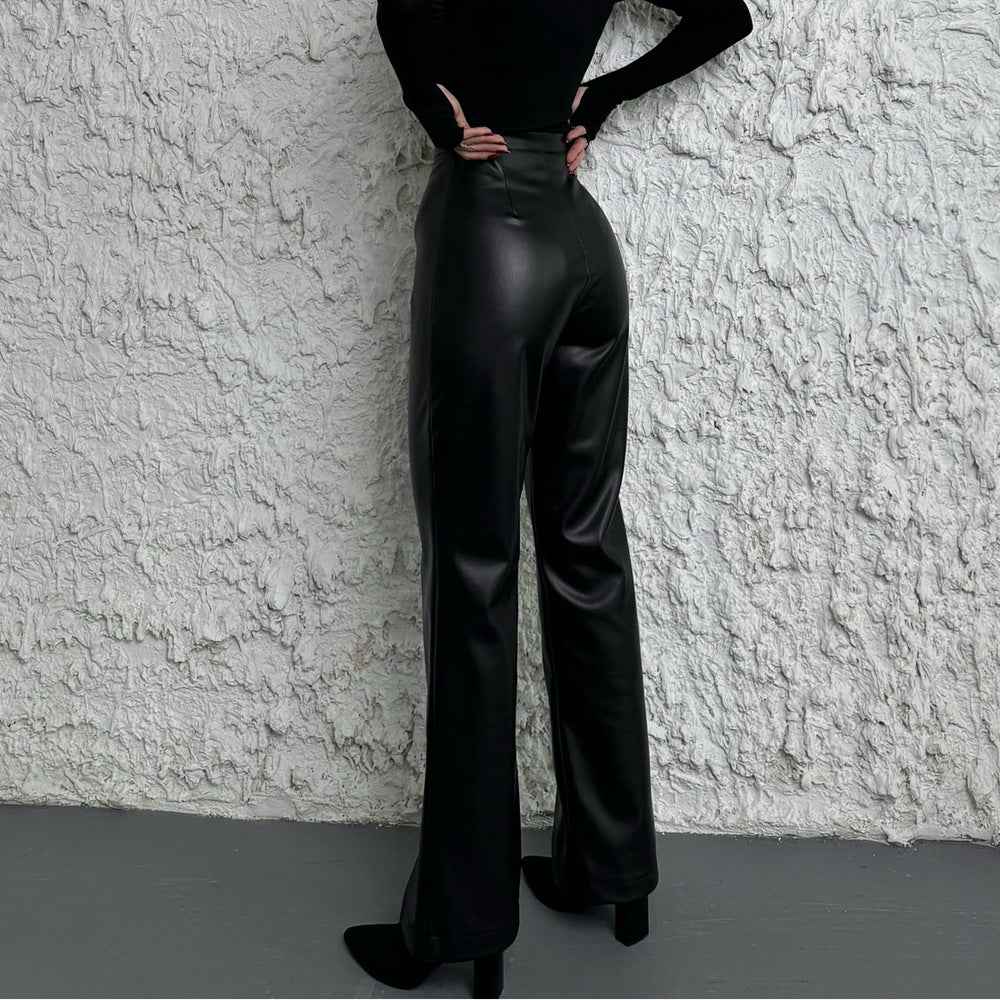 Casual straight leg PU wide leg leather pants