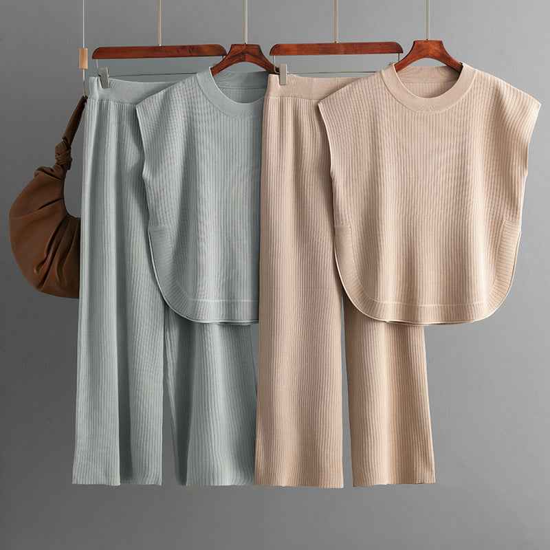 Sleeveless Knit Top Wide Leg Pants Two-piece Set for Women