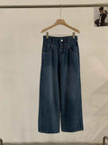 Vintage High-Waisted Denim Pants Women Loose Wide-Leg Slim Straight Leg Pants