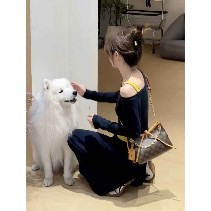 Color Block False Two-Piece  Shoulder T-Shirt for Women, Early  Style Casual Sporty Two-Piece Set