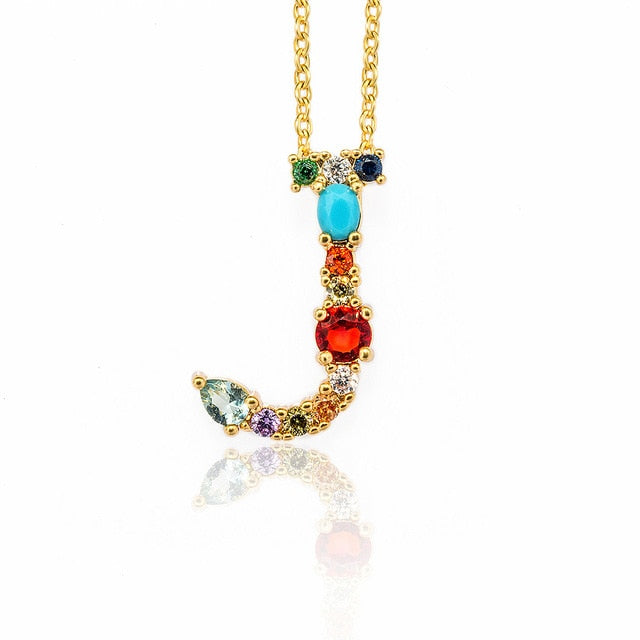 Multicolor charm Gold pendant Necklace micro pave zircon initial 26 letter necklaces Couple Name necklace Christmas gift