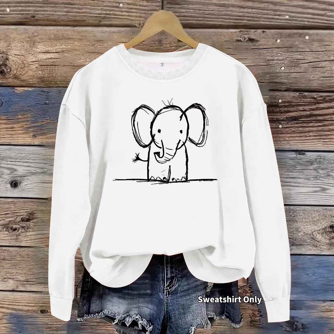 Pencil drawn elephant print hoodie