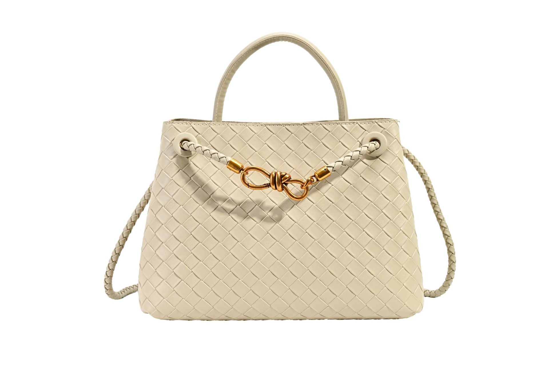 Metal rope buckle woven shoulder bag, fashionable, versatile, retro, commuter bag for women. eprolo