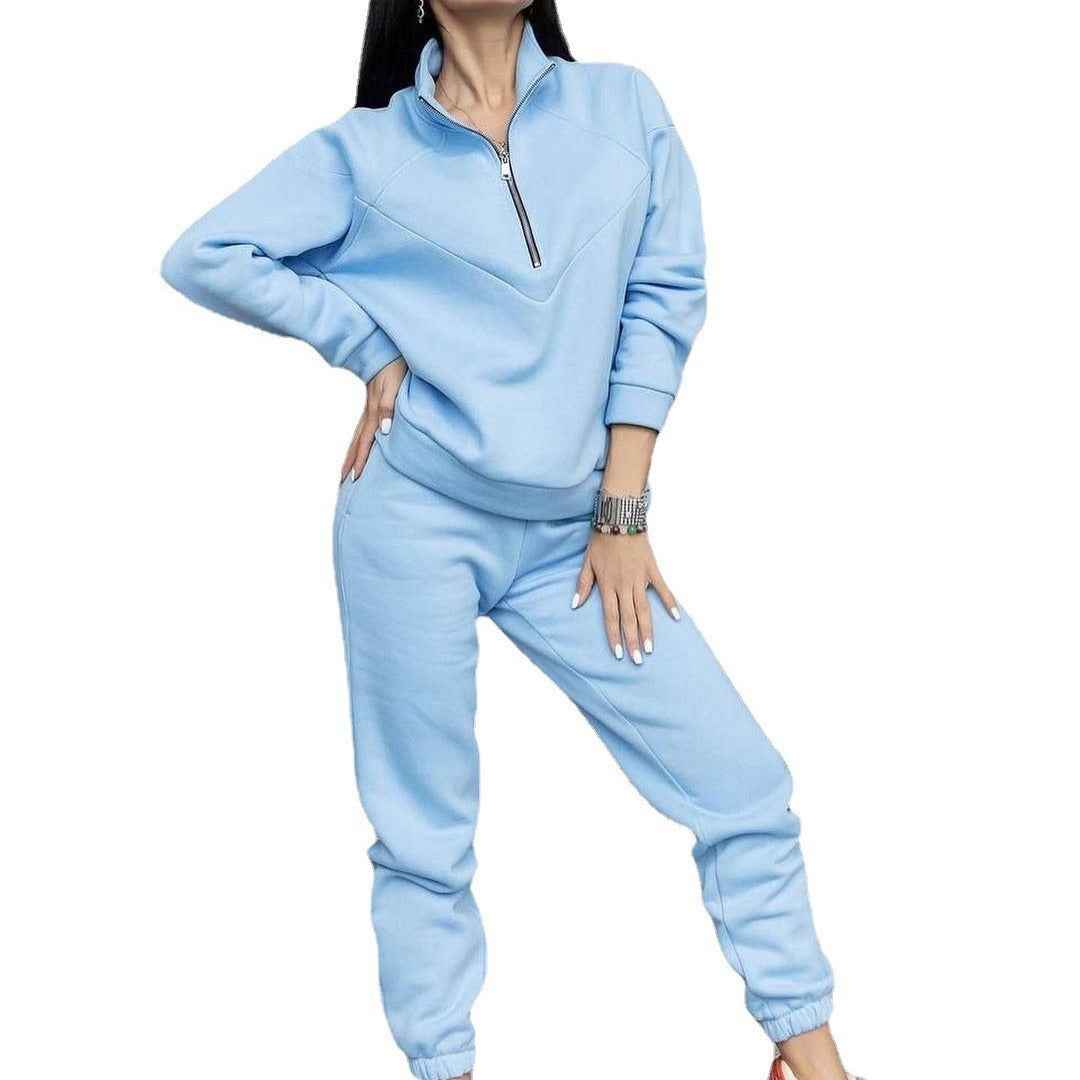 Spring and Autumn Fashion Casual Hoodie Two piece Set Long Sleeve Solid Color Casual Set