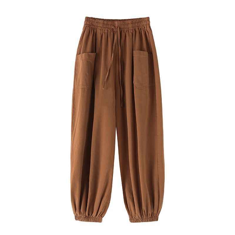 Cotton Harem Trousers Women's Loose Cuffed Wide-Leg Nine-Point High-Waist Casual Slimming Dad Pants