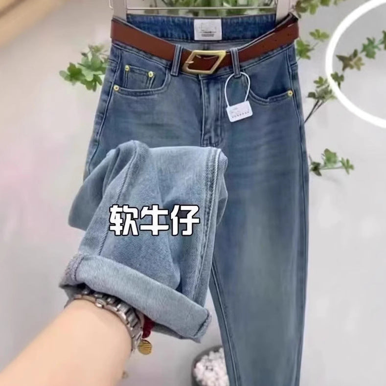 Women Summer Thin Large Size Pear Shape Slimming High Waist Elastic Nine-Point Trousers