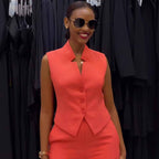 Sleeveless Plus Size Eye-Catching Wide-Leg Two-Piece Set Suit Combination Loose Orange Tangerine Red