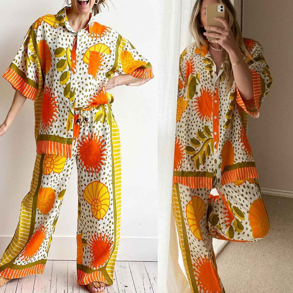 Short sleeved printed pants two-piece set