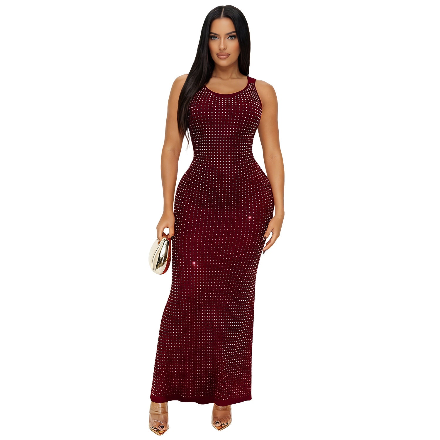 Fashion Women's Sexy Rhinestone High-Waisted Reversible Dress