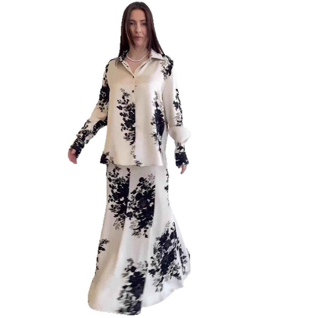 Fashionable Printed Spring Skirt Set with Design SenseSatin Fabric