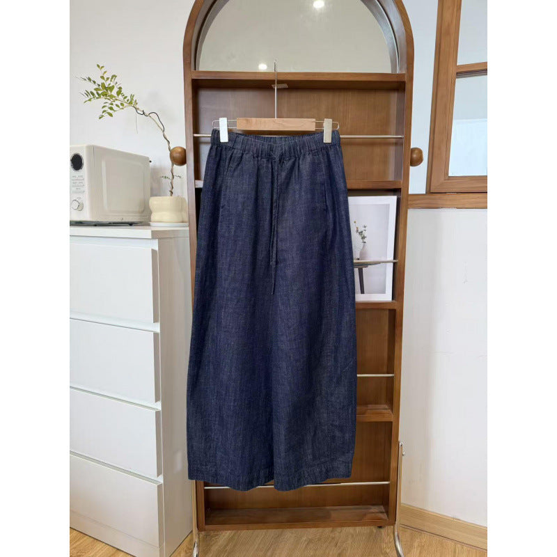 Vintage Washed Drawstring High-Waisted Wide-Leg Pants for Women, Lightweight Summer Loose-Fit Tencel Linen Pants, Slimming and Comfortable Design eprolo