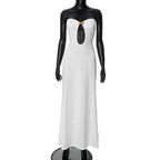 Solid color elegant strapless U-neck high waisted long dress