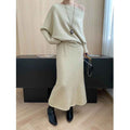 French-style Batwing Sleeve Off-Shoulder Knit Sweater and Skirt Two-Piece Set
