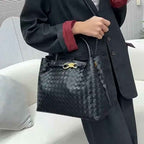 Women's Genuine Leather Tote Bag with Metal Bow Detail — Large Capacity Shoulder & Crossbody