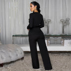 Fashionable Women's Slimming Belted Top and Pants Set eprolo