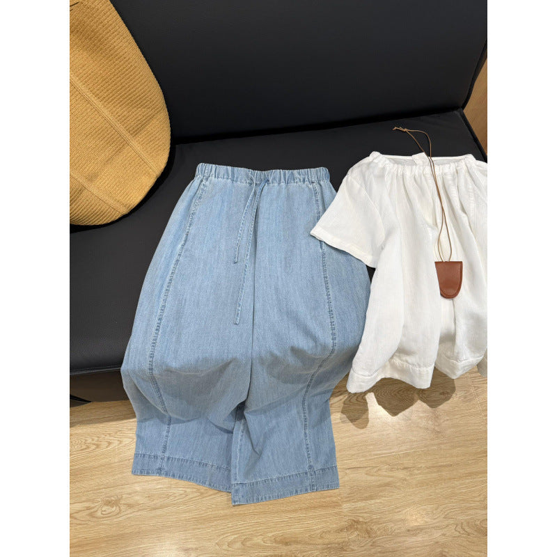 Vintage Washed Drawstring High-Waisted Wide-Leg Pants for Women, Lightweight Summer Loose-Fit Tencel Linen Pants, Slimming and Comfortable Design eprolo