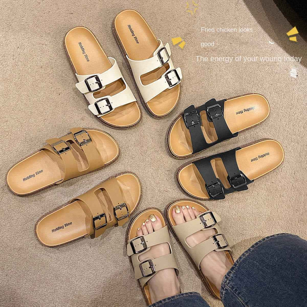 Birkenstock Sandals Women's Fashion Slip-On Flat One-Strap Beach Sandals for Summer Outdoor Wear