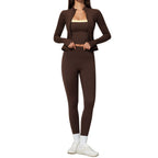 Fitness Wear Set Women's Slim Fit Quick-Dry Breathable 3-Piece Workout Outfit Open Front Yoga Suit