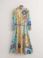Woman Dress New Fashion Print Boho Elegant Dresses For Women Vintage With Belt Casual Female Party Dresses eprolo