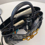 Women's Woven Shoulder Bag with Metal Rope Buckle — Retro Minimalist Commuter Bag