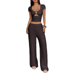 Sports style short sleeved vest wide leg pants set eprolo